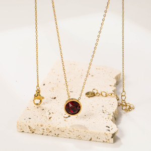 Elegant Red Gemstone Necklace in Gold-tone Setting