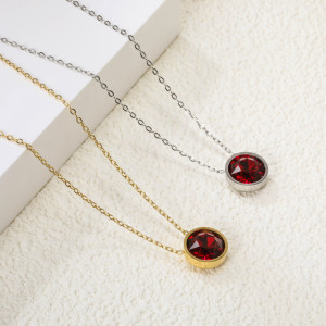 Elegant Red Gemstone Necklace in Gold-tone Setting