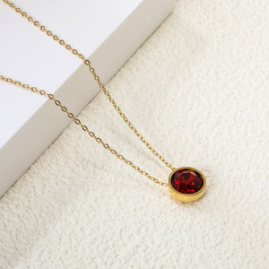 Elegant Red Gemstone Necklace in Gold-tone Setting