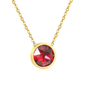 Elegant Red Gemstone Necklace in Gold-tone Setting