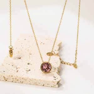 Delicate Gold-Toned Necklace with Pink Gemstone Pendant