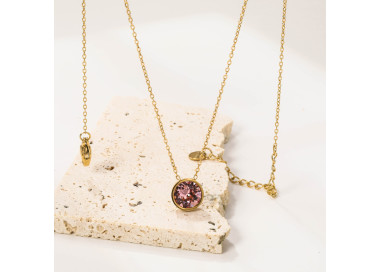 Delicate Gold-Toned Necklace with Pink Gemstone Pendant