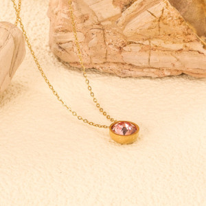 Delicate Gold-Toned Necklace with Pink Gemstone Pendant