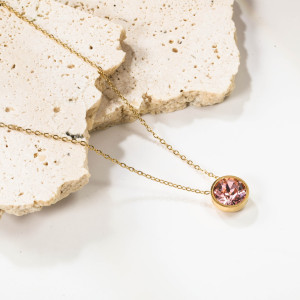 Delicate Gold-Toned Necklace with Pink Gemstone Pendant