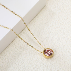 Delicate Gold-Toned Necklace with Pink Gemstone Pendant