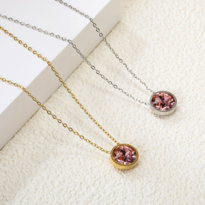 Delicate Gold-Toned Necklace with Pink Gemstone Pendant