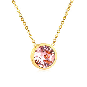 Delicate Gold-Toned Necklace with Pink Gemstone Pendant