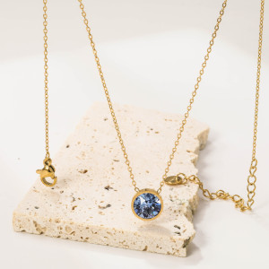 Elegant Gold Necklace with Light Blue Pendant