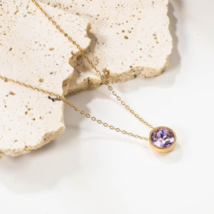 Elegant Gold-Plated Necklace with Light Purple Gemstone