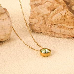 Elegant Light Green Gemstone Pendant Necklace in Gold Tone