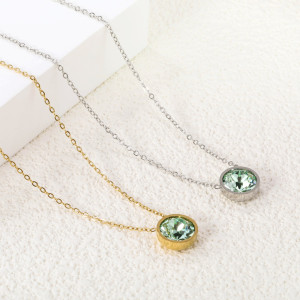 Elegant Light Green Gemstone Pendant Necklace in Gold Tone