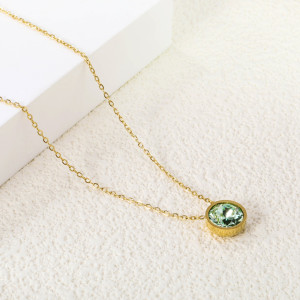 Elegant Light Green Gemstone Pendant Necklace in Gold Tone