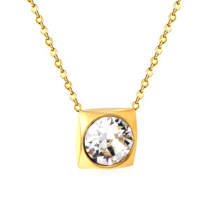 Elegant Gold Pendant Necklace with Clear Stone