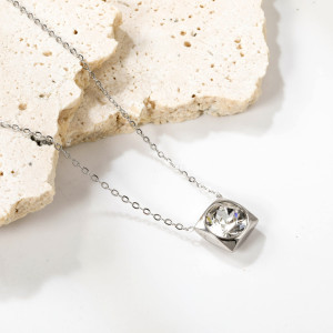 Elegant Silver-tone Necklace with Crystal Pendant