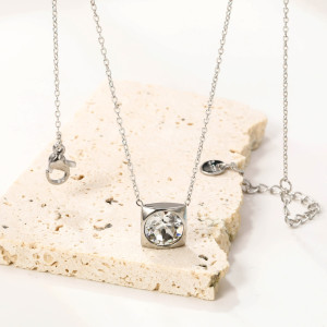 Elegant Silver-tone Necklace with Crystal Pendant