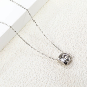 Elegant Silver-tone Necklace with Crystal Pendant