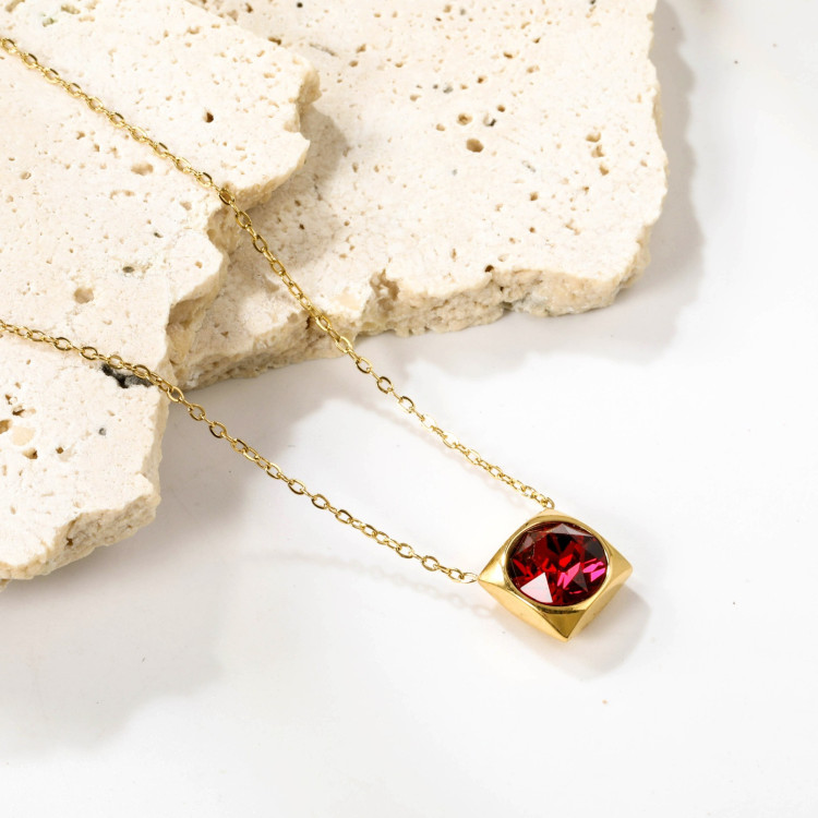 Elegant Red Stone Pendant Necklace in Gold-Tone Finish