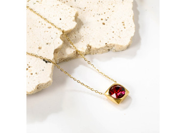 Elegant Red Stone Pendant Necklace in Gold-Tone Finish