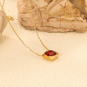 Elegant Red Stone Pendant Necklace in Gold-Tone Finish