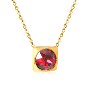 Elegant Red Stone Pendant Necklace in Gold-Tone Finish