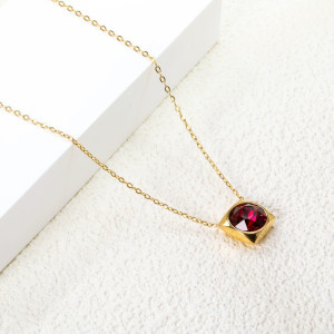 Elegant Red Stone Pendant Necklace in Gold-Tone Finish