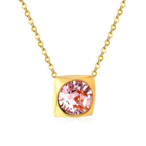 Modern Minimalist Square Pendant Necklace with Pink Crystal