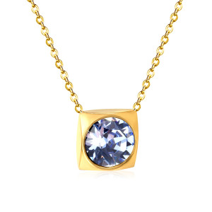 Elegant Gold-Tone Necklace with Sparkling Blue Pendant