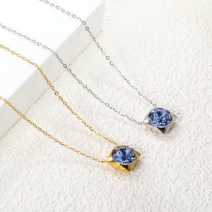 Elegant Gold-Tone Necklace with Blue Gemstone Pendant