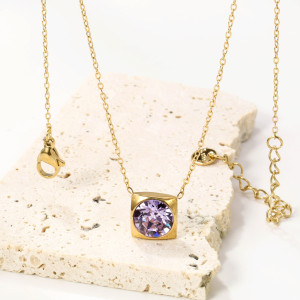 Elegant Gold-Toned Lavender Gem Necklace for Every Occasion