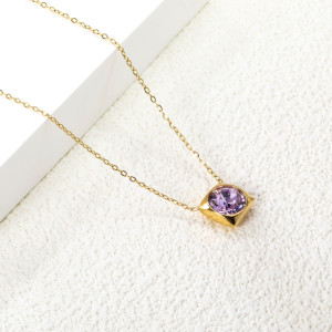 Elegant Gold-Toned Lavender Gem Necklace for Every Occasion