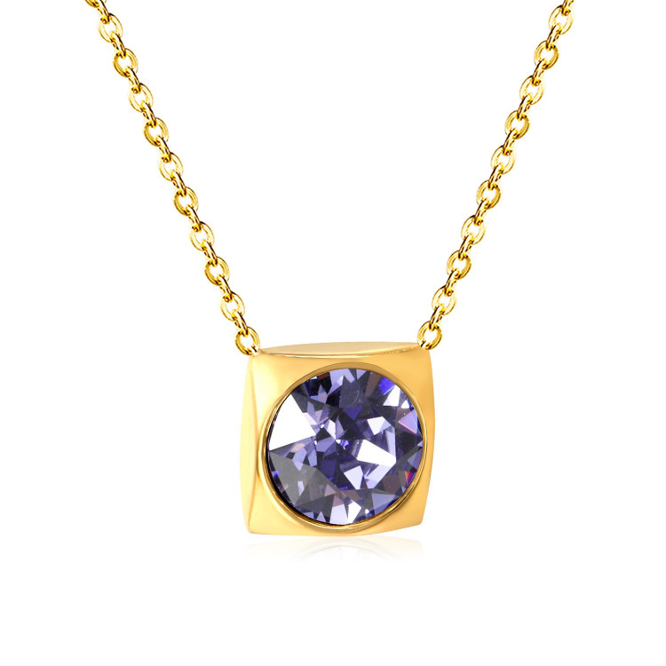 Elegant Gold-Tone Pendant Necklace with Purple Gemstone