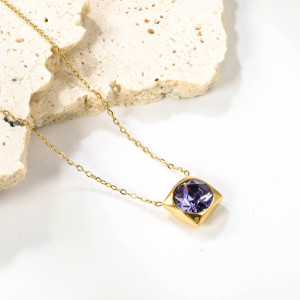 Elegant Gold-Tone Pendant Necklace with Purple Gemstone