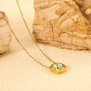 Elegant Gold-Tone Necklace with Unique Green Pendant