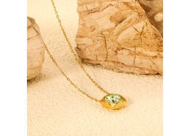 Elegant Gold-Tone Necklace with Unique Green Pendant