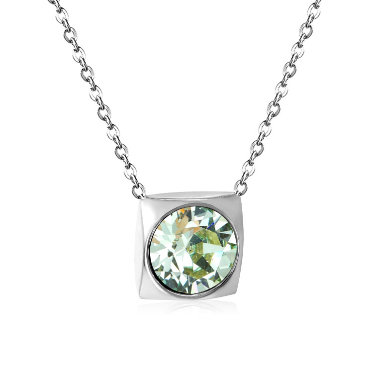 Elegant Square Pendant Necklace with Light Green Stone