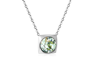 Elegant Square Pendant Necklace with Light Green Stone