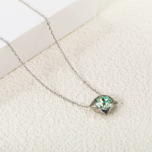 Elegant Square Pendant Necklace with Light Green Stone