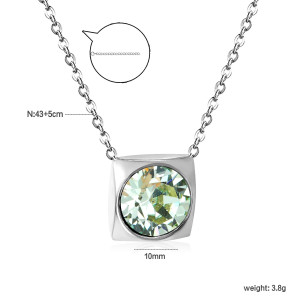 Elegant Square Pendant Necklace with Light Green Stone