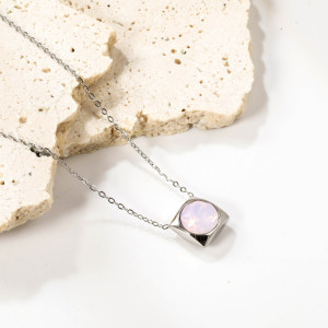 Elegant Silver-Tone Necklace with Iridescent Opal Pendant