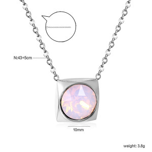 Elegant Silver-Tone Necklace with Iridescent Opal Pendant