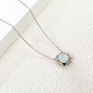 Elegant Silver-Tone Necklace with Iridescent Opal Pendant