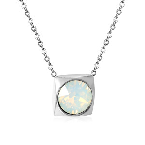 Elegant Silver-Tone Necklace with Iridescent Opal Pendant