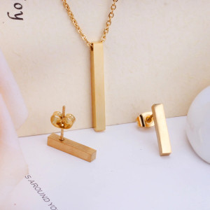 Gold-Tone Minimalist Jewelry Set: Necklace & Earrings