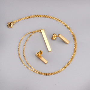 Gold-Tone Minimalist Jewelry Set: Necklace & Earrings