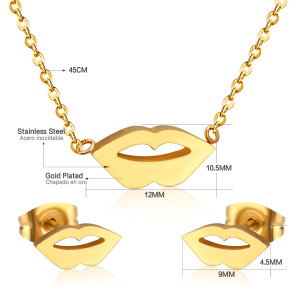 Gold Plated Lips Jewelry Set - Stylish & Playful Accessory