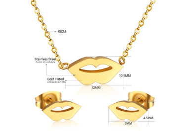 Gold Plated Lips Jewelry Set - Stylish & Playful Accessory