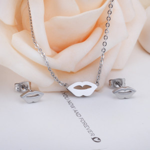 Lip Design Jewelry Set - Chic Silver Necklace & Earrings