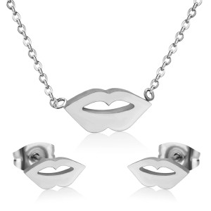 Lip Design Jewelry Set - Chic Silver Necklace & Earrings