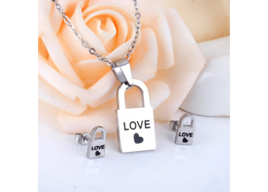 Romantic Silver Padlock Jewelry Set - Necklace & Earrings