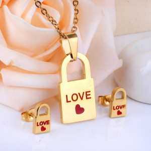 Charming Lock Motif Jewelry Set - Love Pendant & Earrings